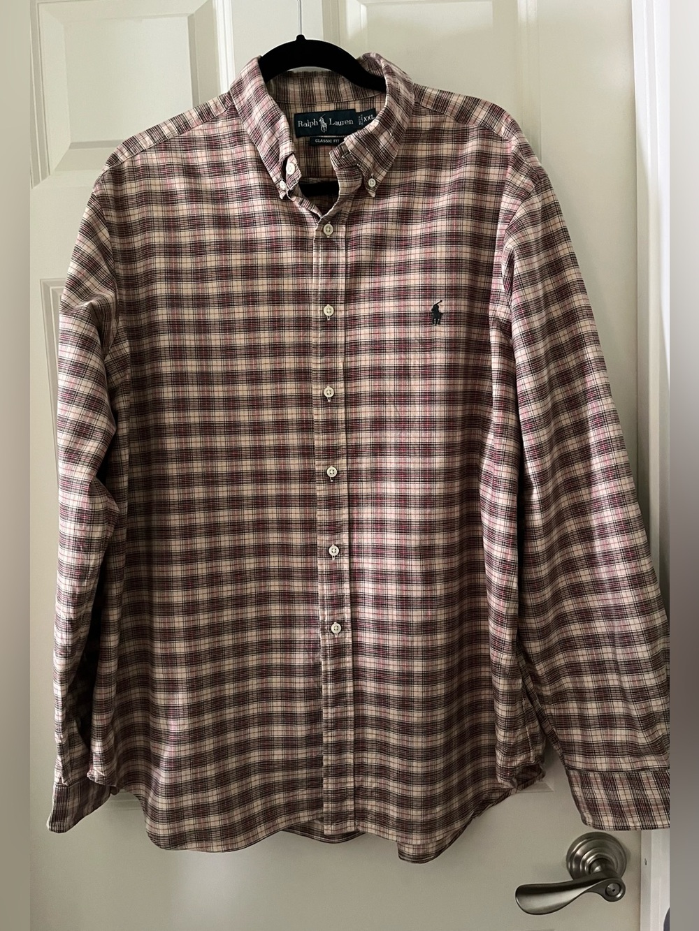 Men’s Ralph Lauren Plaid Button Down Shirt XXL Classic Fit Multicolor Check Tan